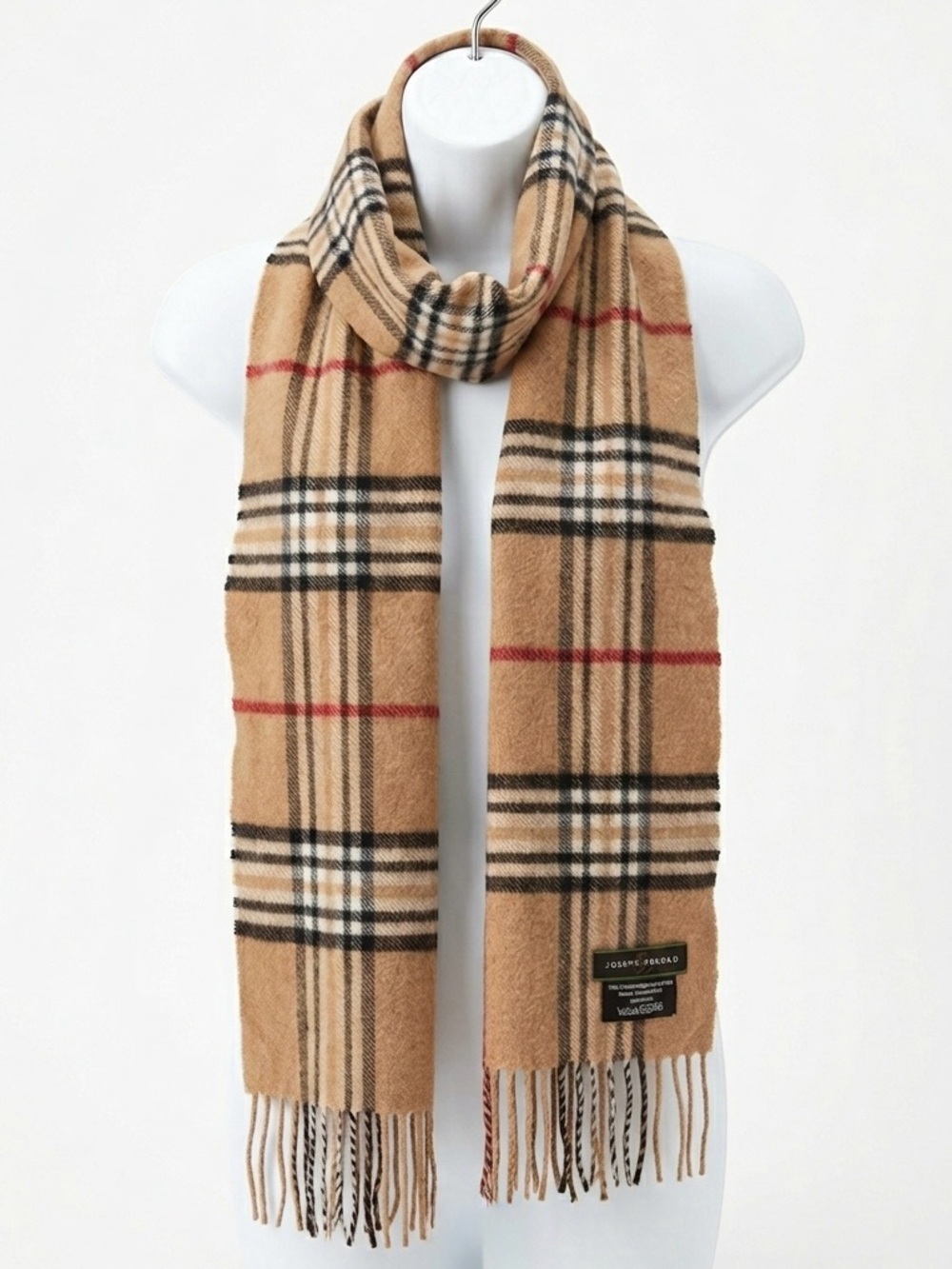 [FLAWED!] Joseph Abboud 100% Cashmere Scarf Camel Plaid Made in Germany - Unisex